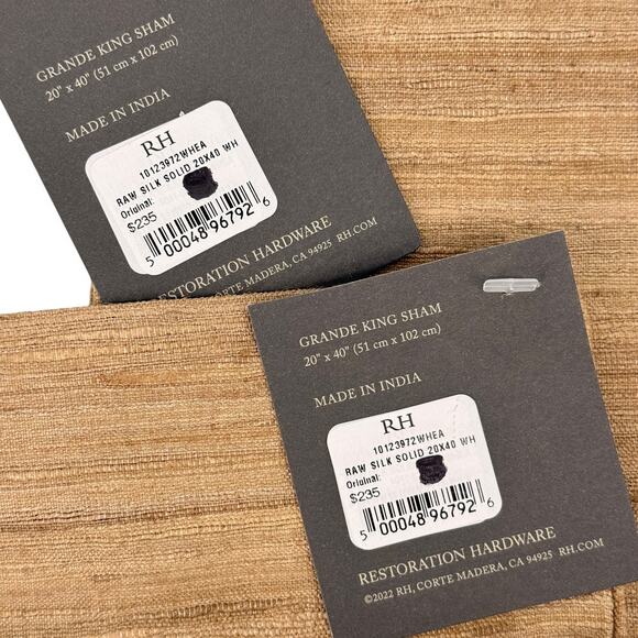 Restoration Hardware Raw Silk Channel Stitched Grande King Shams Wheat 20 X 40 - Picture 7 of 10